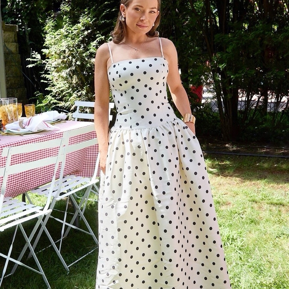 Self-Portrait White and Black Polka Dot Maxi Dress